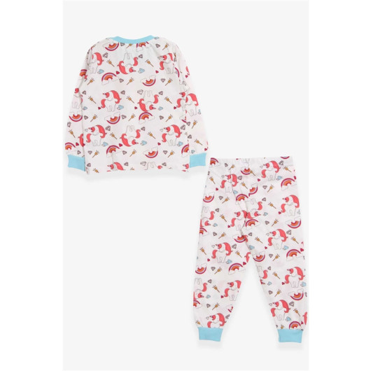 Girls' Pajamas Set Unicorn Patterned Ecru (1.5 Years)