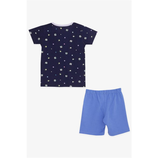 Baby Girl Shorts Pajamas Set Crown Patterned Navy (9 Months-3 Years)