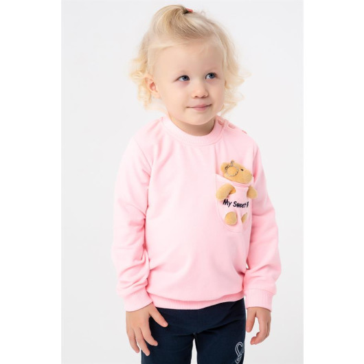 Girl's Sweatshirt With Teddy Bear Accessories Powder (1.5-5 Years)