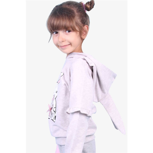 Baby Girl Sweatshirt Rabbit Printed Beige Melange (1.5-2 Years)