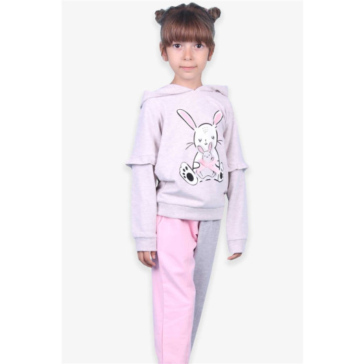 Baby Girl Sweatshirt Rabbit Printed Beige Melange (1.5-2 Years)