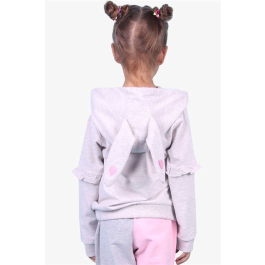 Baby Girl Sweatshirt Rabbit Printed Beige Melange (1.5-2 Years)