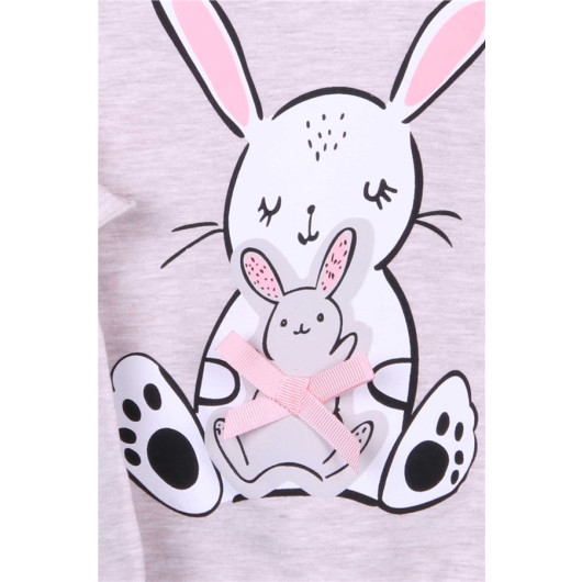 Baby Girl Sweatshirt Rabbit Printed Beige Melange (1.5-2 Years)