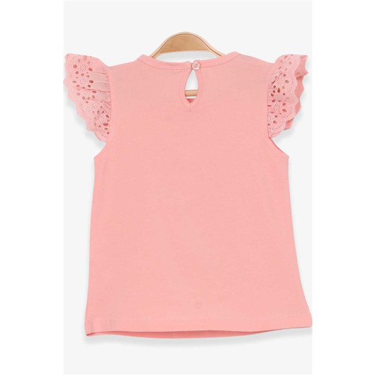 Girl's T-Shirt Kitty Printed Salmon (1-4 Years)