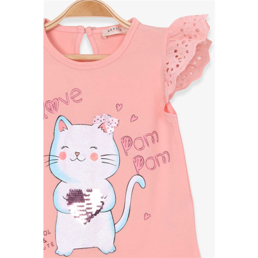 Girl's T-Shirt Kitty Printed Salmon (1-4 Years)