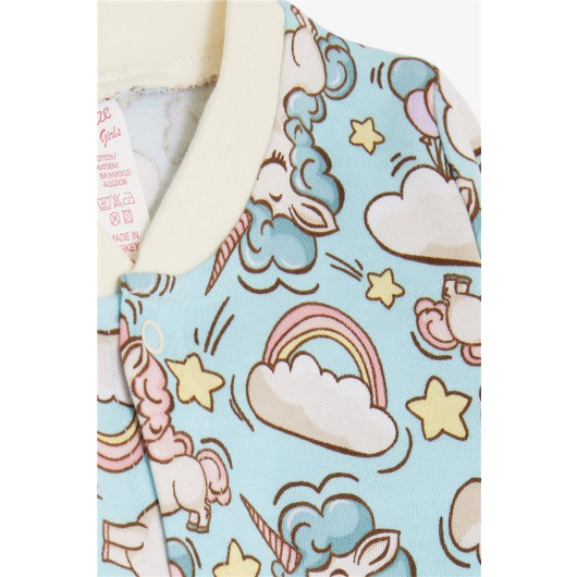 Baby Girl Rompers Unicorn Patterned Sky Themed Light Blue (0-3 Months-6 Months)