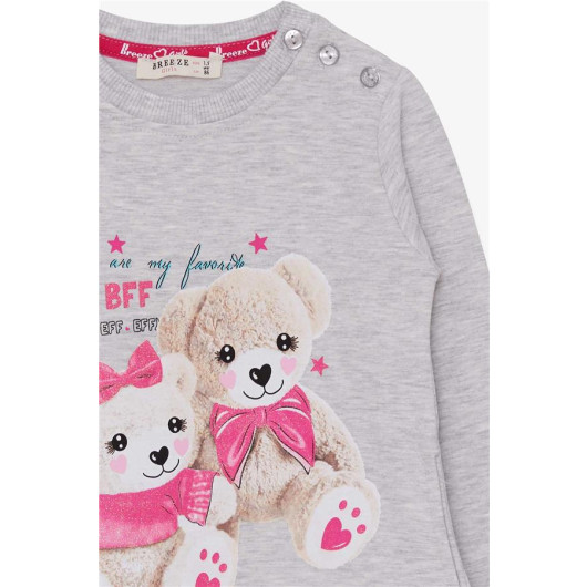 Girls Tunic Teddy Bear Printed Shiny Gray Color (1.5-5 Years)