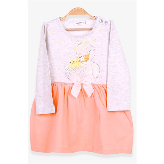 Girl Long Sleeve Dress Glittery Duck Print Light Gray Melange (1.5-4 Years)