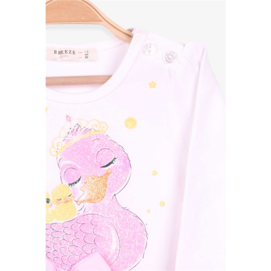 Girl Long Sleeve Dress Glittery Duck Printed Ecru (1.5-5 Years)