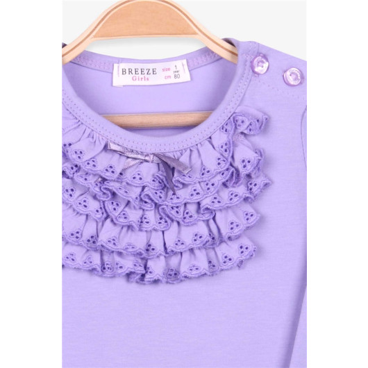 Baby Girl Long Sleeved T-Shirt With Guipure And Bow Lilac (6 Months-2 Years)