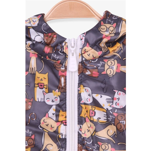 Girl Raincoat Kitty Patterned Smoked (1-4 Years)