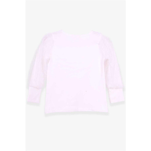 Girl's Blouse Sleeves Tulle Detailed Ecru (3-7 Years)