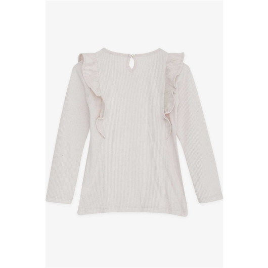 Girl's Blouse With Ruffle Shoulder Beige (4-8 Years)