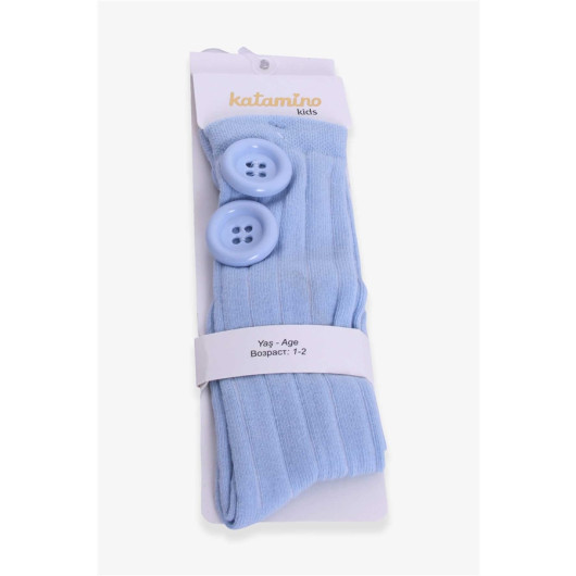 Girl's Knee High Golf Socks Button Accessory Light Blue (1-6 Years)