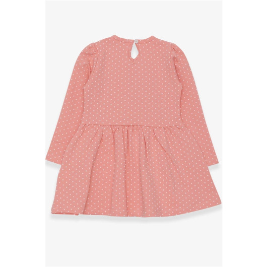 Girl's Dress Polka Dot Patterned Letter Printed Salmon (3-7 Years)