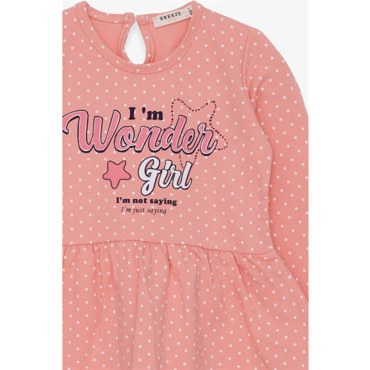 Girl's Dress Polka Dot Patterned Letter Printed Salmon (3-7 Years)