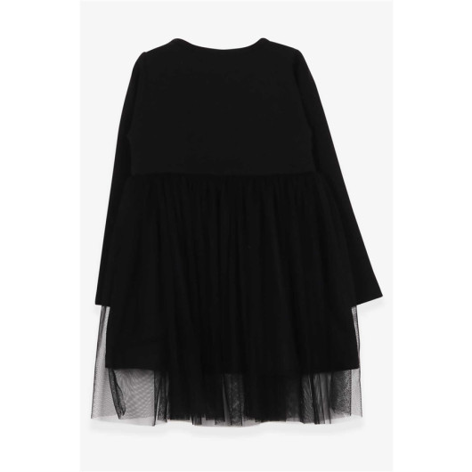 Girl's Dress With Sequin Bow Tulle Black (4-9 Years)