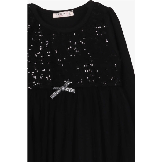 Girl's Dress With Sequin Bow Tulle Black (4-9 Years)