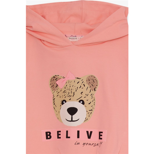 Girl's Tracksuit Set Cute Teddy Bear Printed Salmon (5-10 Years)