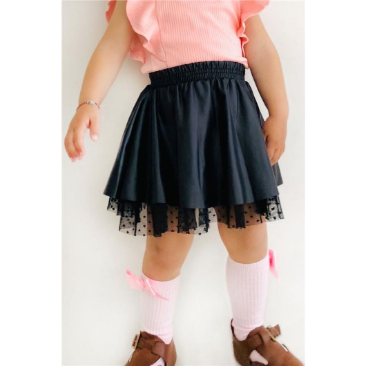 Girl's Leather Skirt Tulle Black (3-6 Years)