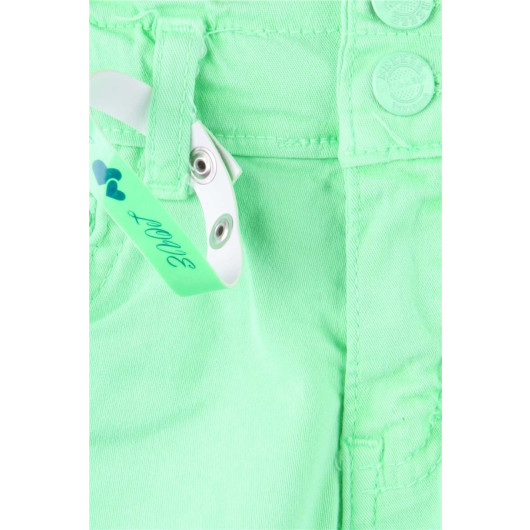 Girl's Gabardine Shorts With Cuff Neon Green (3-8 Years)