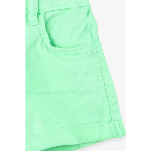 Girls' Shorts With Elastic Waist, Light Green (8-14 Years)