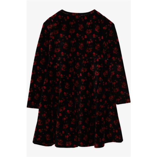 Girl Velvet Dress Floral Black (7-12 Ages)