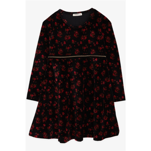 Girl Velvet Dress Floral Black (7-12 Ages)