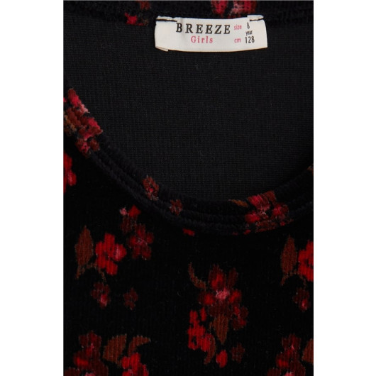 Girl Velvet Dress Floral Black (7-12 Ages)