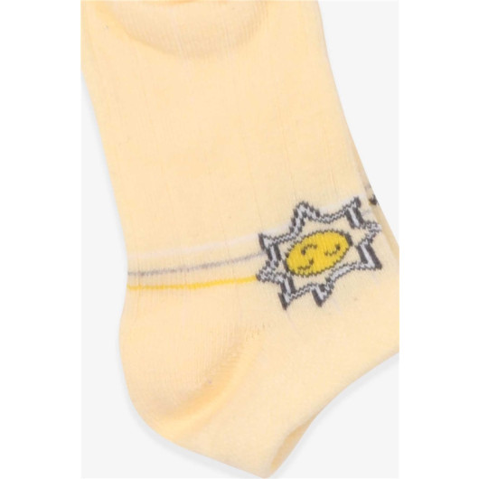 Girl's Booties Socks Sun Patterned Yellow (1-2-9-10 Years)