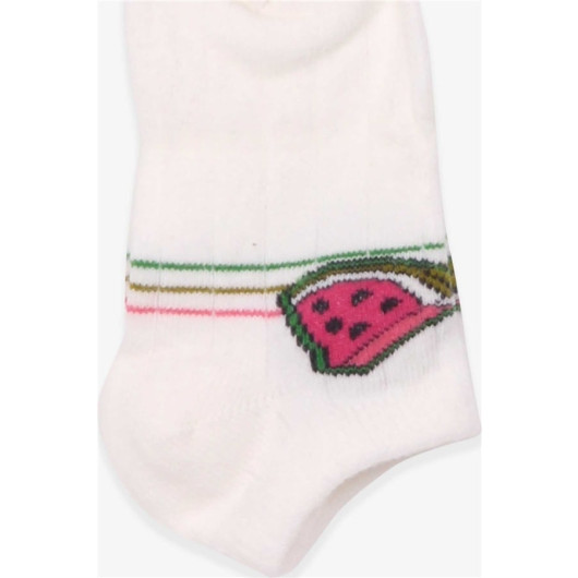 Girl's Booties Socks Watermelon Patterned Ecru (1-2-9-10 Years)