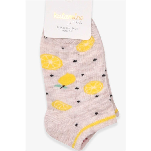 Girl's Booties Socks Lemon Patterned Beige (1-2-7-8 Years)