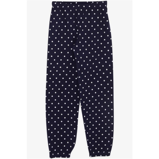 Girl's Pajamas Set Polka Dot Patterned Navy (4-8 Years)