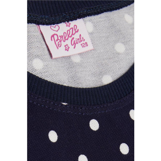 Girl's Pajamas Set Polka Dot Patterned Navy (4-8 Years)