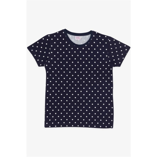 Girl's Pajamas Set Polka Dot Patterned Navy (4-8 Years)