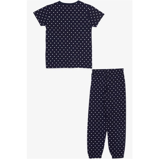 Girl's Pajamas Set Polka Dot Patterned Navy (4-8 Years)