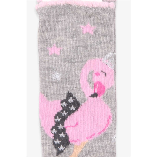 Girl's Socks Ballerina Flamingo Patterned Gray (1-10 Years)