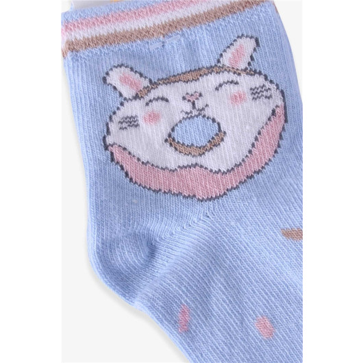 Girl's Socks Donut Patterned Light Blue (1-10 Years)