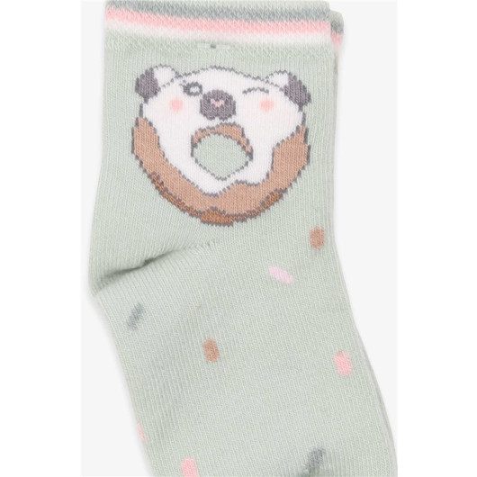 Girl's Socks Donut Patterned Mint Green (1-10 Years)