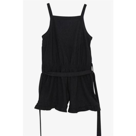 Girl's Shorts Jumpsuit Buttoned Waist Belted Black (4-9 Years)