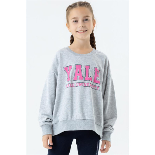 Girl's Sweatshirt Printed Gray Melange (8-14 Years)