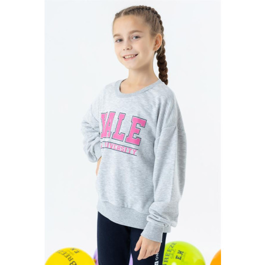 Girl's Sweatshirt Printed Gray Melange (8-14 Years)