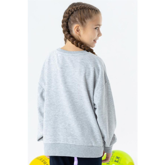 Girl's Sweatshirt Printed Gray Melange (8-14 Years)