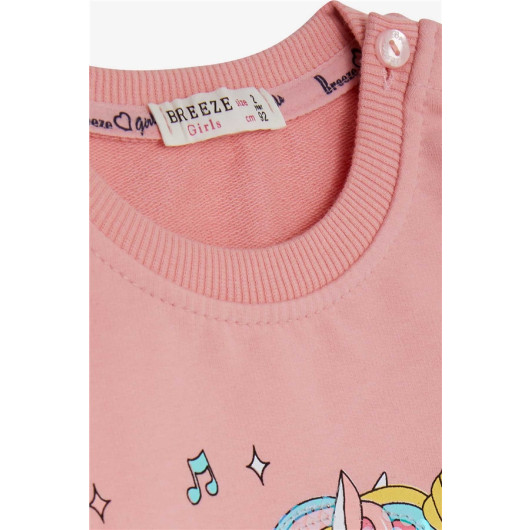 Girl's Sweatshirt Printed Sequin Unicorn Salmon (2-5 Years)