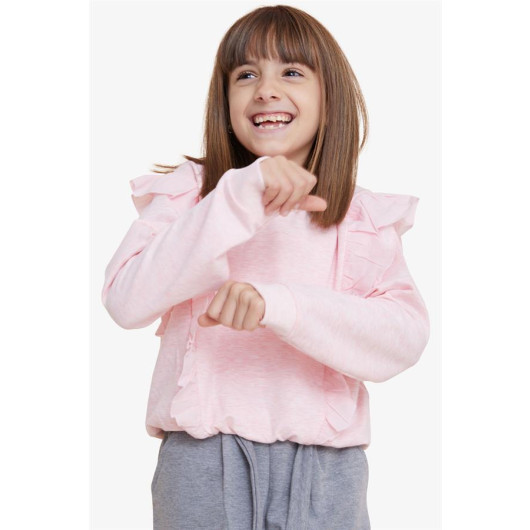 Girl's Sweatshirt Elastic Waist Salmon Melange (4-8 Years)