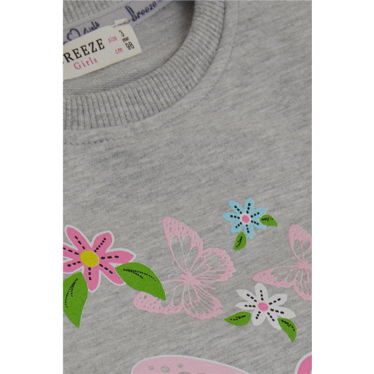 Girl's Sweatshirt Butterfly Printed Light Gray Melange (Age 3-8)