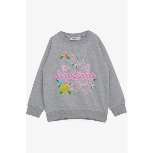 Girl's Sweatshirt Butterfly Printed Light Gray Melange (Age 3-8)