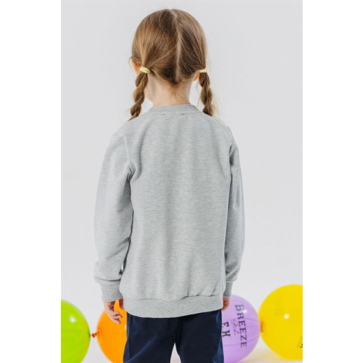 Girl's Sweatshirt Butterfly Printed Light Gray Melange (Age 3-8)