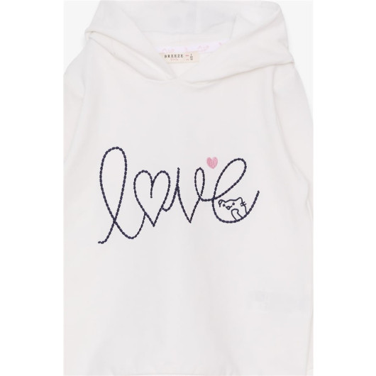 Girl's Sweatshirt Embroidered Letter Printed Ecru (2-6 Years)