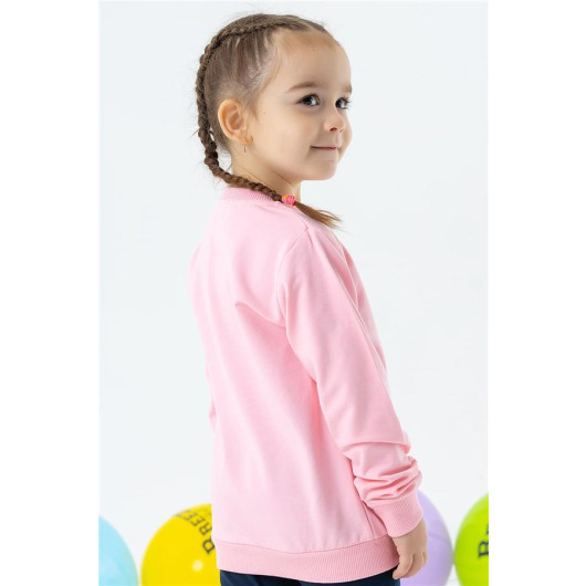 Girl's Sweatshirt Glittery Kitten Printed Powder (1.5-5 Years)